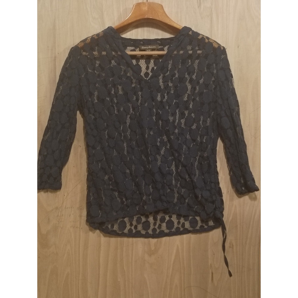 Tommy Bahama Womens Navy Blue Lace Polka Dot V-Neck Wrap Top Size Medium